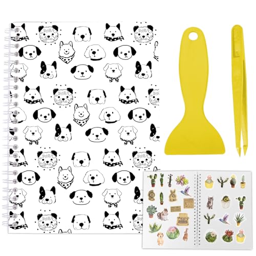 CRASPIRE Álbum de Pegatinas Reutilizable con Diseño de Perro Color Blanco Tamaño A5 40 Hojas Organizador de Pegatinas Reutilizables Libro de Almacenamiento Libro de Pegatinas con Pinzas Y Espátula