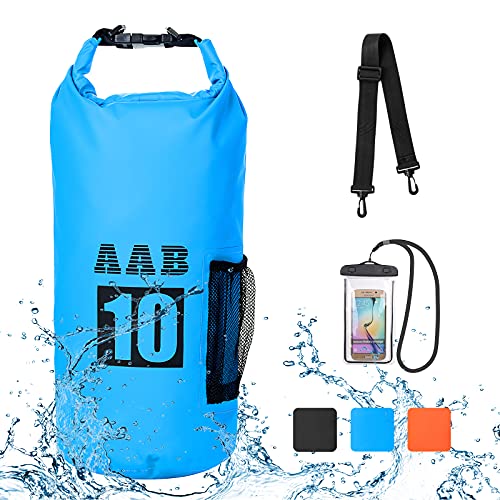 AAB Waterproof Dry Bag Backpack- 10 L/20L with Phone Case-Floating Dry Sack with Adjustable Shoulder Strap Waterproof Bag for Boat Water Sports Kayaking Rafting Boating Beach, Gifts for Men and Women