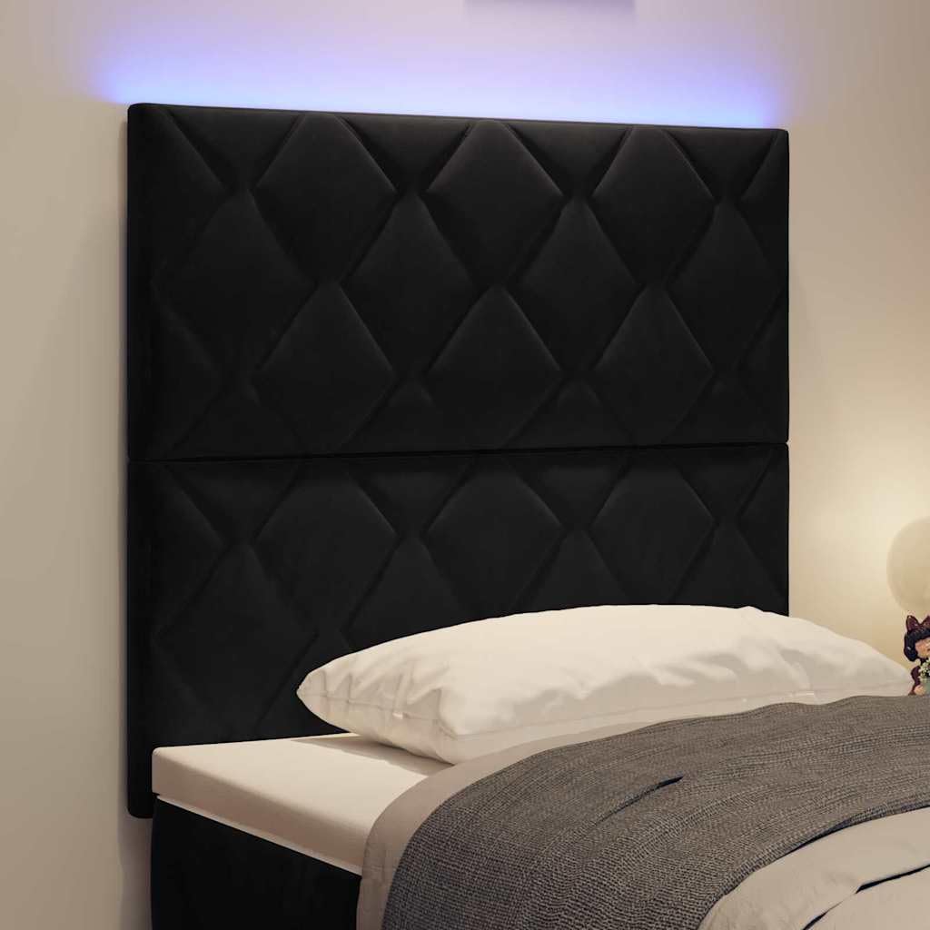 Cabecero de terciopelo negro de 100 cm con altura ajustable, estilo moderno, incluye iluminación RGB, marco de madera duradero, diseño fácil de limpiar