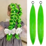 Colored Braid Ponytail, Green Ponytail Hair Extensions 2 Pack, 26 Inches, Green Braids with Elastic Cord for Everyday Wear, Parties, Christmas, Cosplay, and Other Occasions