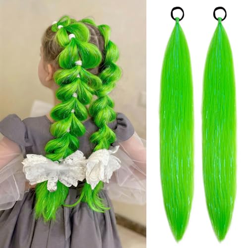 Colored Braid Ponytail, Green Ponytail Hair Extensions 2 Pack, 26