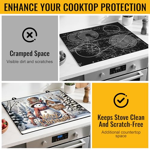 Image of NYZE Christmas Stove Top Cover for Electric Stove,Glass Stove Top Cover,Heat Resistant Glass Cooktop Cover,Stovetop Protector, Kitchen Decor,Dish Drying Mats Cover for Washer Ceramic Top 28.5x20.5 in
