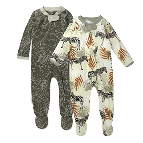 Image of HonestBaby unisex-baby 2-pack Organic Cotton Footed Pajama Sleep & Play, Avocado Leaf, Newborn,Infant
