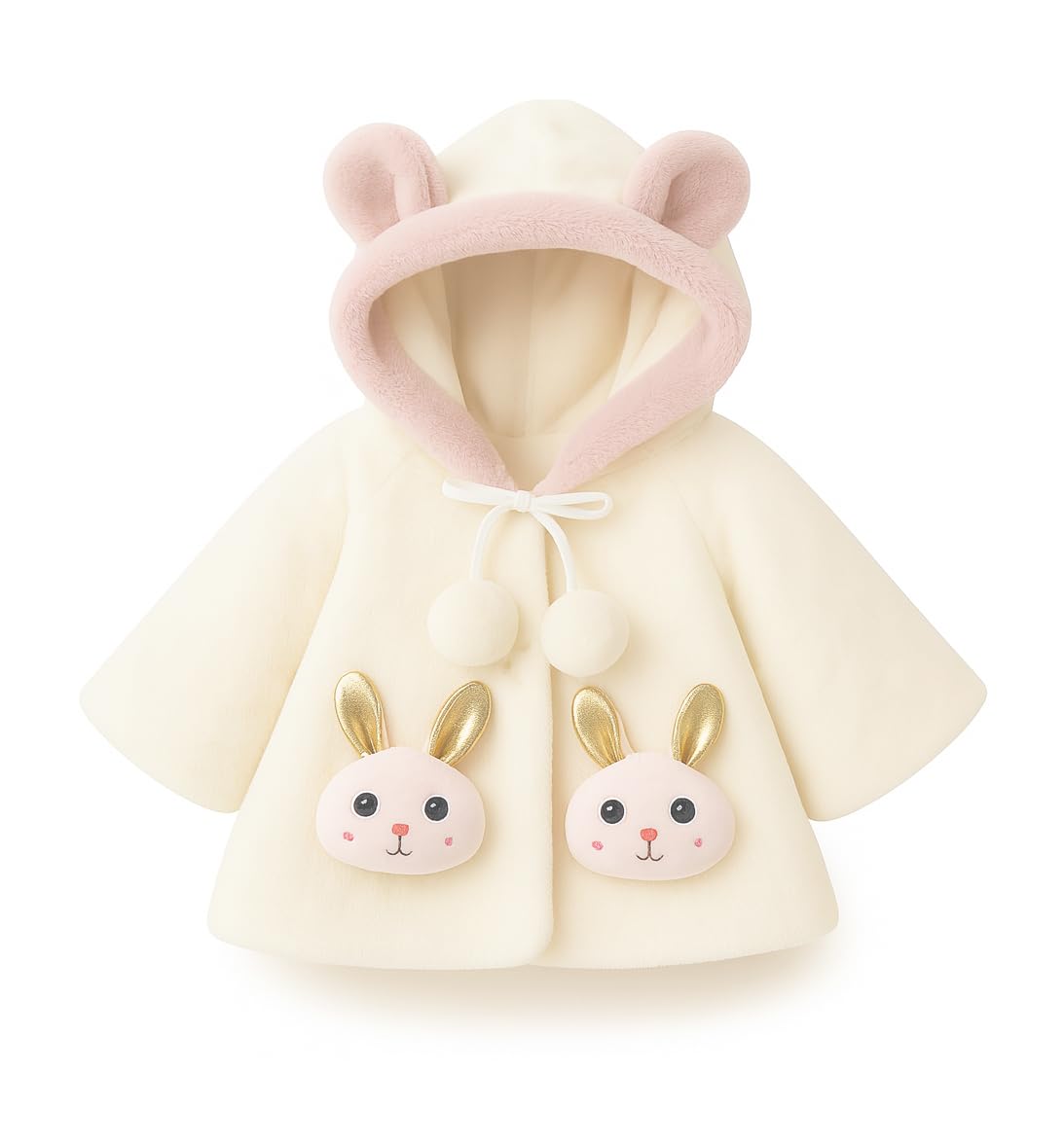 Bold N Elegant Faux Fur Warm Winter Outerwear Hooded Baby Jacket Coat Blanket with Soft Plush Golden Bunny Ear for Infant Toddler Boy Girl Kids (IN, Age, 0 Months, 6 Months, White) 1