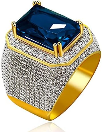 Men's Gold Plated Emerald Cut Simulated Onyx Ring Wedding Band Super Big CZ Hip Hop Rings RA408-2D