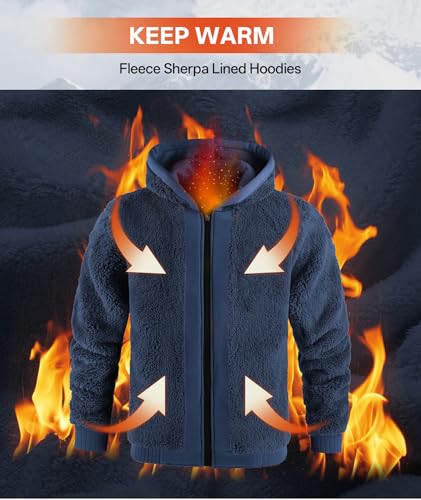 Image of V VALANCH Men Hoodies Zip Up Sherpa Lined Sweatshirts Heavyweight Thick Warm Fleece Winter Jacket