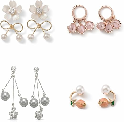GlitzNaari - 4 Pair of Korean Style Earrings for Girls| Earrings Combo Set for Women - Casual &amp; Office Wearable Earrings