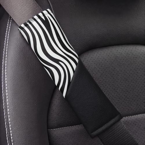 Image of AUTOFAN Zebra Print Car Seat Covers Full Set, PU Leather Interior Combo with 2 Front Seat Covers, 4 Floor Mats, Steering Wheel Cover, Seat Belt Pads & Cup Holder Coasters, Universal Fit