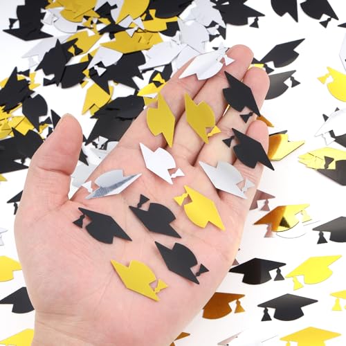 Image of Gold Silver and Black Graduation Cap Confetti 2026, Class of 2026 Table Centerpiece Grad Confetti for 2026 Graduation Party Decorations Supplies