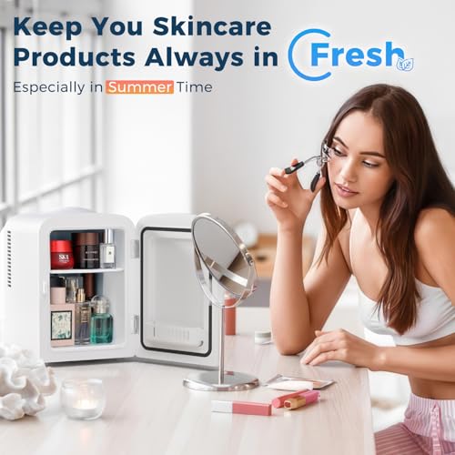 Image of Antarctic Star Compact Refrigerator,Small Cooler for Cosmetics, Beverage and Food,Portable Mini Fridge,Skin Care 4L Capacity /6 Cans, Cooler and Warmer for Bedroom, Car, Office & Dorm,White