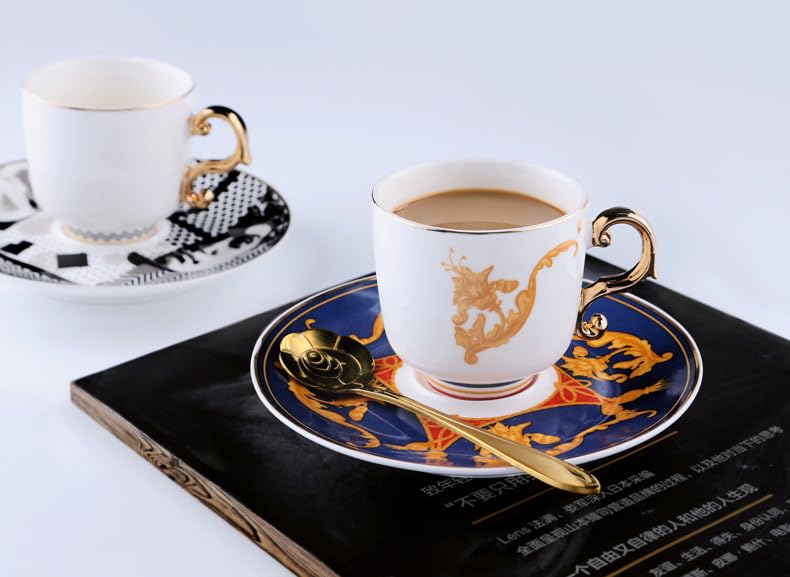NIBHZ Lekki luksusowy styl luksusowy turecki kubek kawy 6-częściowy zestaw ceramiczny kawa i setek spodek espresso mała mini filiżanka,Six piece set