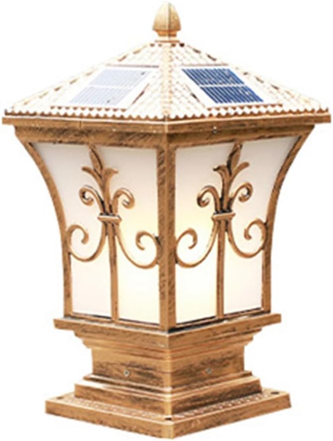 European Led Solar Powered Cap Light Waterproof Vintage Courtyard Pillar Light Outdoor Wall Pillar Headlight Solar Garden Lights for Wall Deck Post Patio Yard Stairway