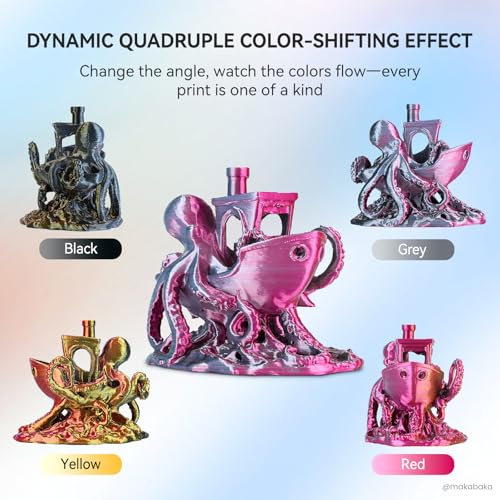 Image of JAYO Silk Quad-Color PLA Filament 1.75mm Black-Red-Yellow-Grey 1.1kg, Four-Color Gradient PLA, High Gloss Shine, Smooth Layer Concealment, Fits for Most FDM 3D Printers