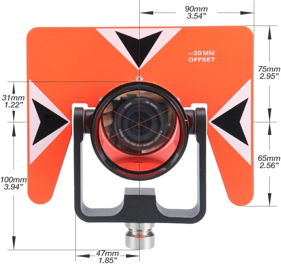 All-Metal Single Tilt Prism 64mm Copper-Coated Surveying Prism, High Precision 5/8" Thread, 0/-30mm Offset Total Stations Prism with Case Soft Bag for Land, Tunnels, Mines, and Roadwork Surveying