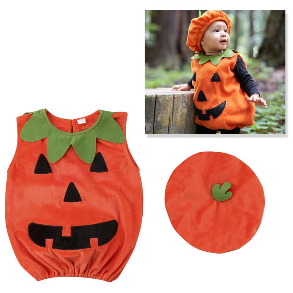 Toyvian Disfraz Conjunto de Tela Naranja para Ñiño de Calabaza de Halloween con Sombrero, Diseño Espacioso y Adecuado para Frío, Adecuado para Vestir en Fiestas