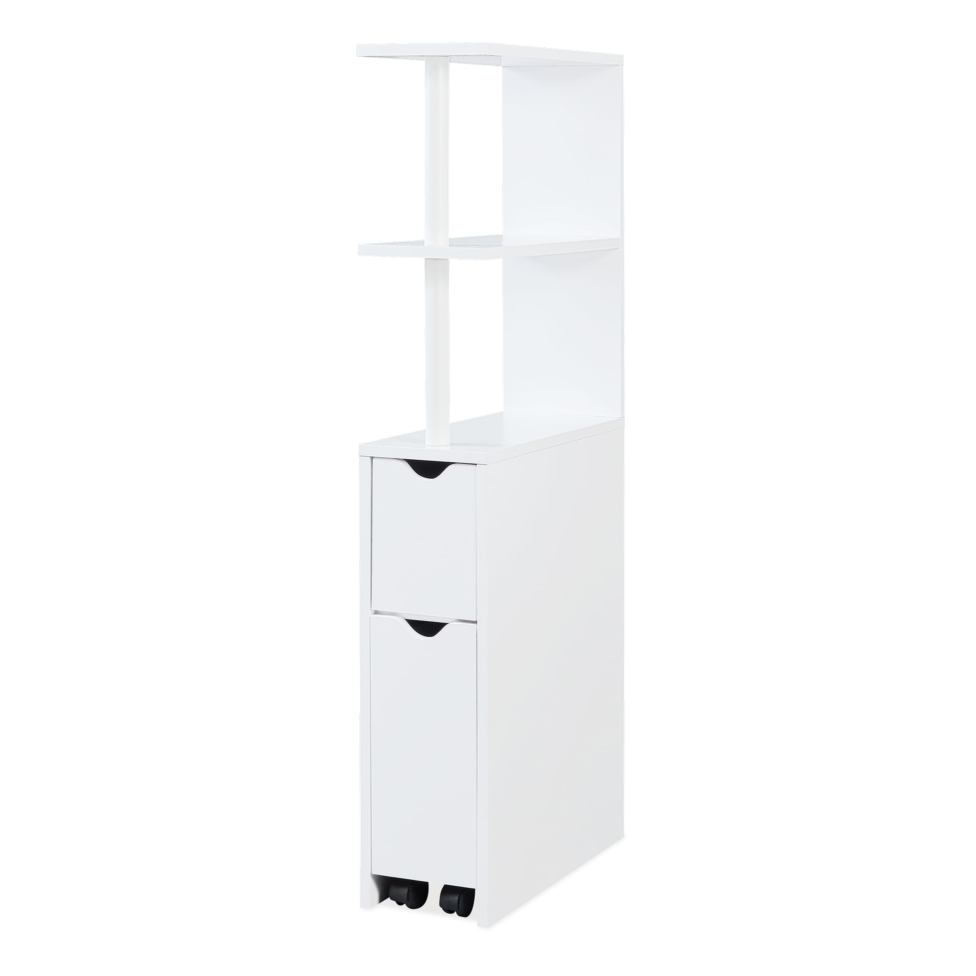 [en.casa] Scaffale da Bagno a 3 Ripiani Aperti Cassetto e Scomparto Chiuso Estraibile Mobile Contenitore Stretto con Vani Porta Oggetti per Cucina Cameretta 113 x 19 x 45 cm - Bianco