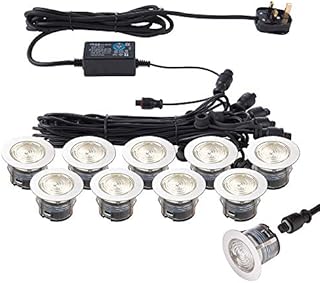 IKON PRO Pack of 10 Colour Changing (CCT) Warm & Cool White LED 45mm Round Stainless Steel Outdoor Garden Decking Pathway Kitchen Plinth Lights Kit - IP67