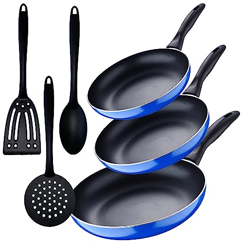 Set 3pc sarten (16+20+24cm) aluminio prensado, inducción, azul Navy Paradise con Set 3pcs utensilios de cocina