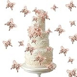 40 PCS Rose Gold Lively 3D Butterfly Cupcake Toppers Hollow Art Butterfly Cake Topper Decorations for Baby Shower Wedding Anniversary Kids Birthday Party Supplies Mixed Size
