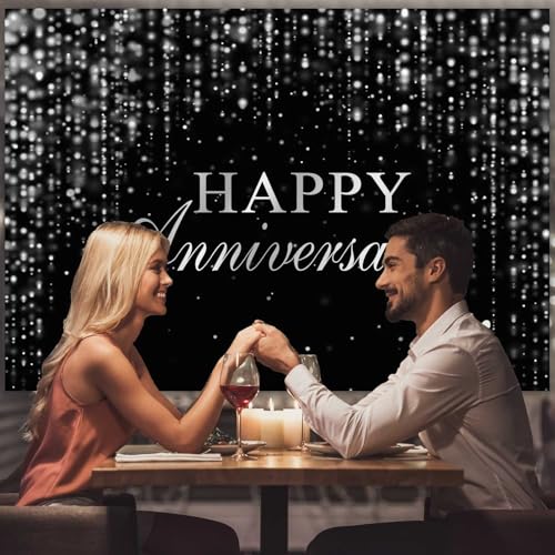 Fondo Fotográfico Happy Anniversary 7x5ft Plata miniatura 4