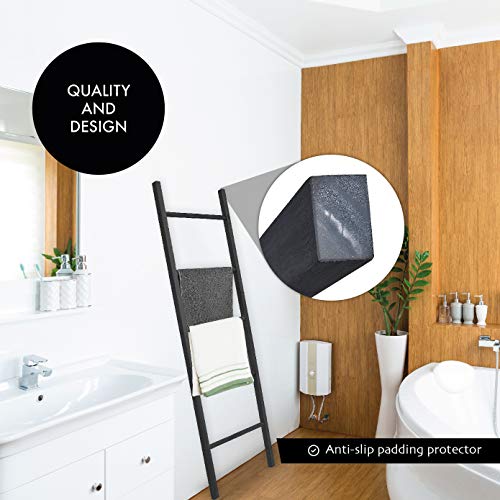 BALIBETOV Premium Pine Wood Decorative Ladder, Blanket Ladder, Towel Ladder Blanket ladders for The Living Room, 5ft Tall Decorative Ladder for Blankets (Black, 5.00)