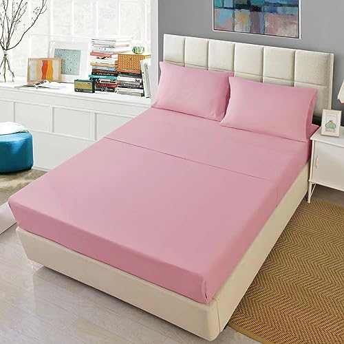 H HANSEL HOME Juego de Sábanas Cama 90, 90x190/200cm 3 Piezas, Microfibra Extra Suave, Bajera Ajustable, Encimera, Funda de Almohada - Rosa