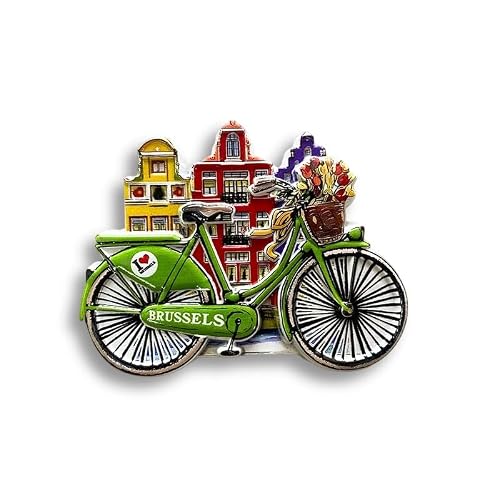 AOPNDTC Brussels Bicycle Magnet, Green Metal Cityscape 4x2