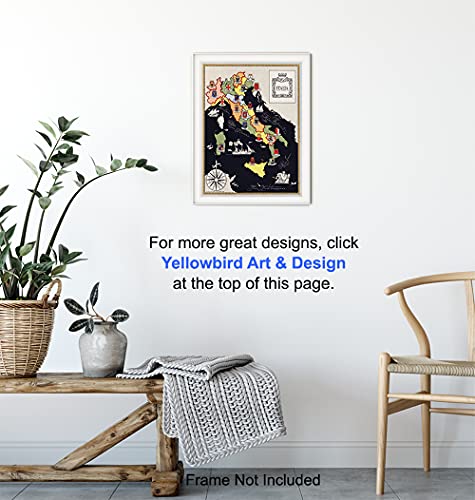 Map Of Italy Poster 8X10 - Italian Home Decor - Vintage Retro Style Italian Map Wall Art - Italian Gifts - Rome Tuscany Florence Venice - Travel Map #TOP5