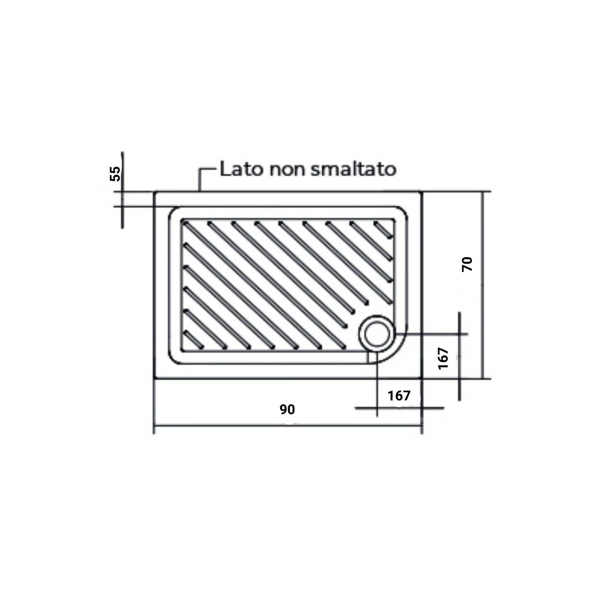 Ceramica Dolomite Plato de ducha rectangular de cerámica modelo gemma 2, altura 7 cm, diseño antideslizante, 70 x 90 cm