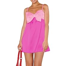 Women Y2K Bow Tie Mini Dress Ruffle Flowy Babydoll Dress Bowknot Flutter Sleeve Valentine Going Out Dresses