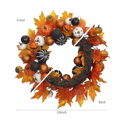 Halloween Wreaths for Front Door, 22 inch Halloween Ball Wreath Fall Wreath for Front Door Indoor Outdoor Farmhouse Home Wall Window Festival Wedding Decor