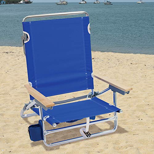 Rio Brands 5 Position Classic Lay Flat Beach Chair With Backpack Straps, Polyester, Blue, 8.5" #TOP1