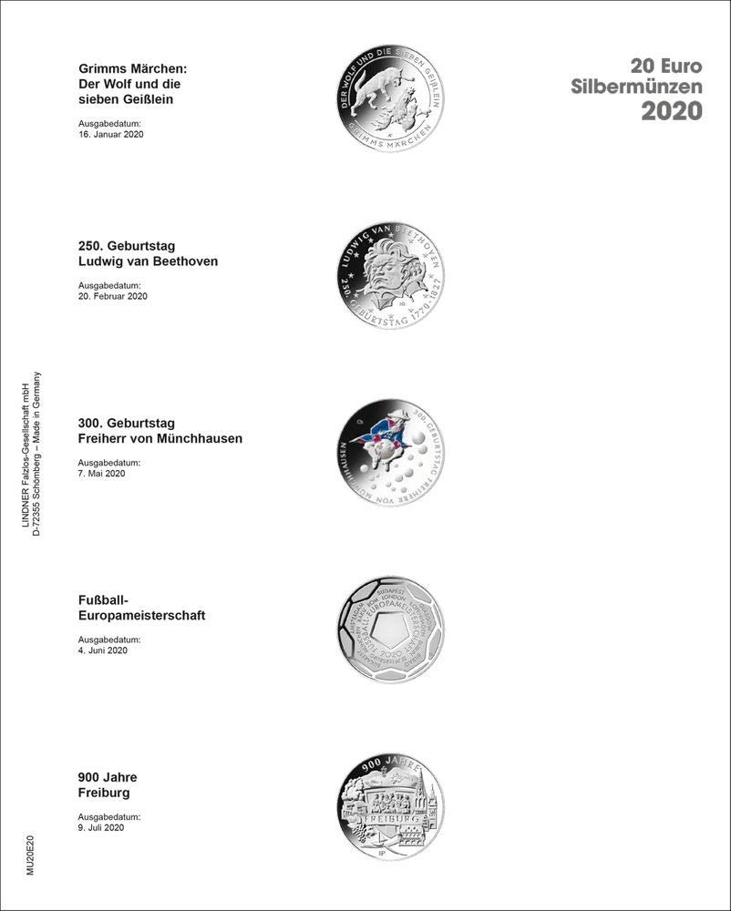 Evite manchas en monedas de 20 euros plata Alemania 2020 con hojas Lindner