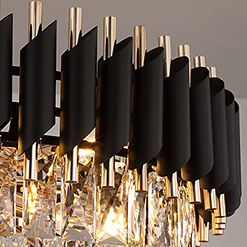 Image of DREAMY DESIGNS Chandelier Lights for Ceiling Black Gold 500 MM 4-Tier Crystal Chandeliers for Living Room with 3 Mode LED Light Plate for Hall Modern Jhumar Designer Bedroom and Dining Room