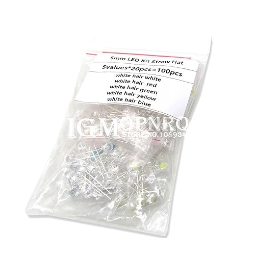 Juego de 100 piezas de mezcla de 0.197in LED F5 surtido, sombrero de paja transparente, blanco, verde, rojo, azul, UV, amarillo, naranja, rosa,