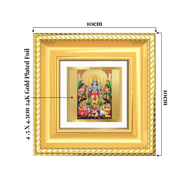 Image of DIVINITI Satyanarayana 24K Gold Plated Foil Tabletop Photo Frame for Home Decor, Puja Room, Luxury Gifting | DG Frame 015 S1A (10x10 CM)