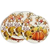 Artoid Mode Pumpkins Fall Round Placemats Set of 4,15 Inch Maples Leaves Seasonal Round Place Mat...