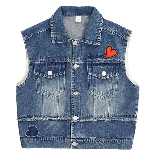 Girls Denim Vest Button-Down Outerwear Sleeveless Jean Jacket size 4-14 years4