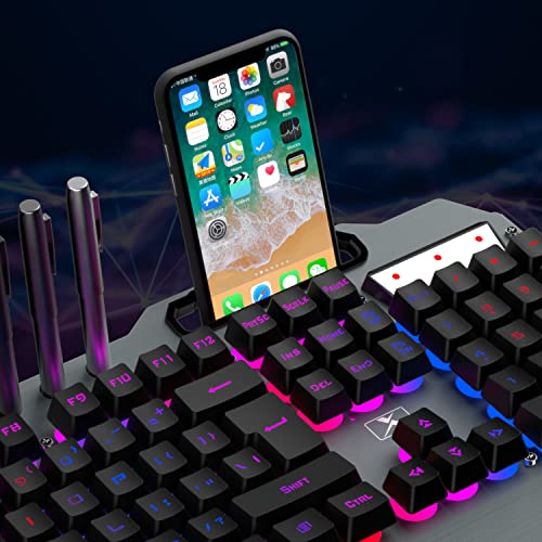 Image of Wireless Gaming Keyboard and Mouse Combo,Rainbow LED Backlit Keyboard with Rechargeable 3800mAh Battery Metal Panel,Removable Wrist Rest Mechanical Feel and 7 Color Mute Gaming Mice for PC PS4 PS5
