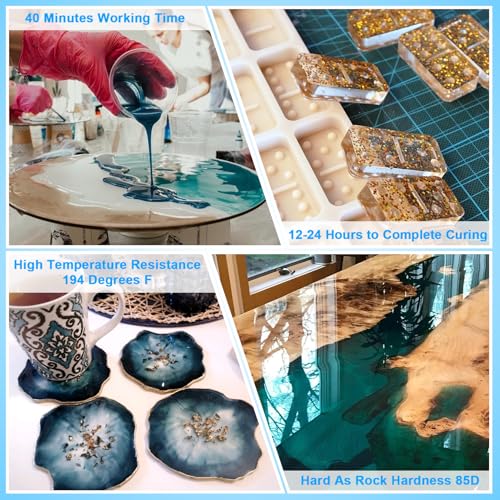 Image of Epoxy Resin - 32OZ Resin Kit, Crystal Clear Epoxy Resin Kit No Yellowing & No Bubble for Art DIY Jewelry Craft Desktop Coating Casting