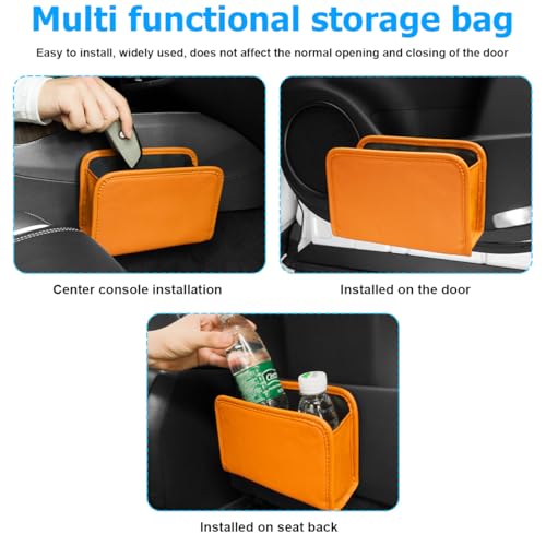 Image of Osilly Car Trash Can, Leather Foldable Vehicle Garbage Organizer Holder, Multi-Function Automotive Interior Dustbin Storage Hanging Container Accessories, Universal for SUV, Sedan, Truck (Orange)