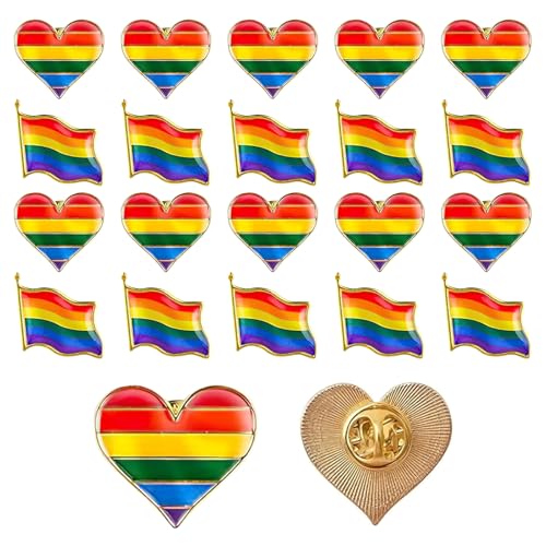 10 Pcs Pride Pins LGBTQ Pride Badges Prides Pin Rainbow Flag Heart Badge Enamel Pin Badge With Gold Edge Gay Prides Accessories for Gay Lesbian Priding Aecoration Clothes Bags Hats Commemorative