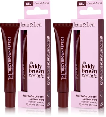 Jean & Len Lip Treatment Teddy Brown, leicht getönte Lippenpflege mit Gloss-Finish, nicht klebrige Textur, mit Peptiden für sichtbaren Plumping-Effekt, Karamell-Aroma, vegane Lippenpflege, 10 ml
