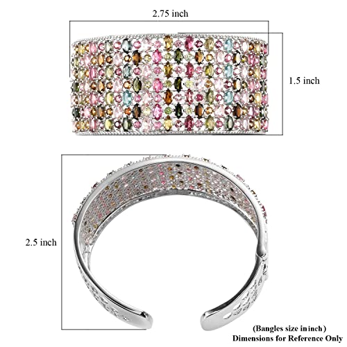 Shop Lc Multi-Tourmaline 925 Sterling Silver Platinum Plated Cuff Bangle Bracelet For Women Jewelry Gifts Size 7.25" Ct 21.6 Wedding Engagement Promise Anniversary Birthday Gifts #TOP5