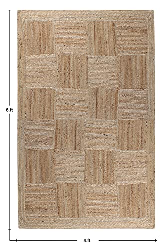 Casavani Indian Natural Rag Rug Geometric Beige Jute Area Rug Best Uses For Make A Feature Of The Floor,Playful Color Addition,Embrace On-Trend Scallops 3X5 4X8 9X9 Feet Square #TOP2