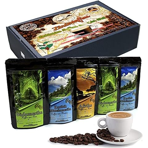 C&T Kaffee Geschenk-Set mit Länder-Kaffee aus aller Welt | 5x Kaffees je 65g Ganze Bohnen | Brasilien + Honduras + Peru + Mexiko + Kenia - im Geschenkkarton Cover