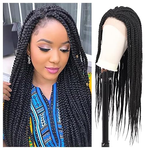 Kalyss 28" Braided Wigs for Black Women Braids Lace Front Wigs with Baby Hairs for Women Premium Synthetic Black Color Box Braids Natural Looking Side Parting Lace Wigs