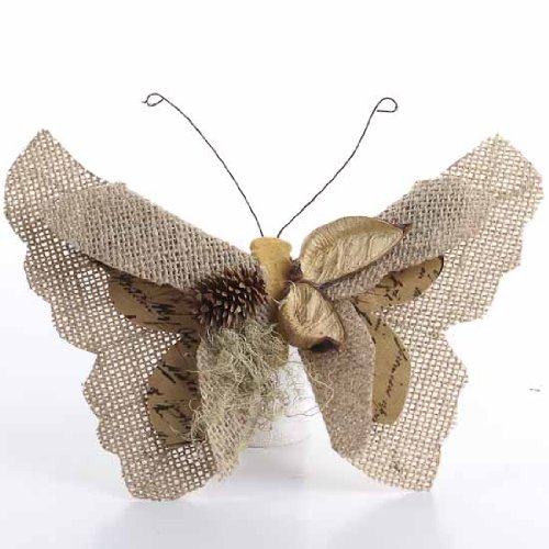 Factory Direct Craft Set of 4 Rustic Burlap Butterflies with Attached Silver Clips