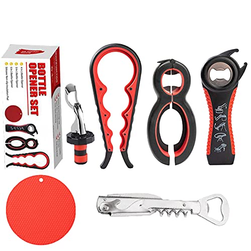 NureBe Jar Opener, Bottle Opener Multi Function 6-in-1 5-in-1 4-in-1 Can Opener bottle gripper Kit for Children, Elderly and Arthritis Sufferers
