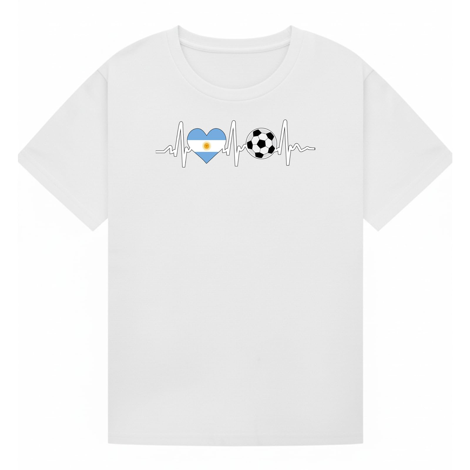 Argentina Soccer Heartbeat Sports Kids Graphic T-Shirt Football Fan Tee White 9-11Y